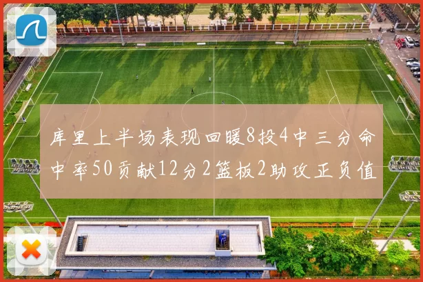 库里上半场表现回暖8投4中三分命中率50贡献12分2篮板2助攻正负值6